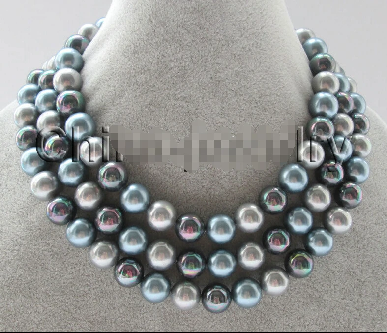 

fast 48" longer 12mm gray - dark gray - black round south sea shell pearl necklace