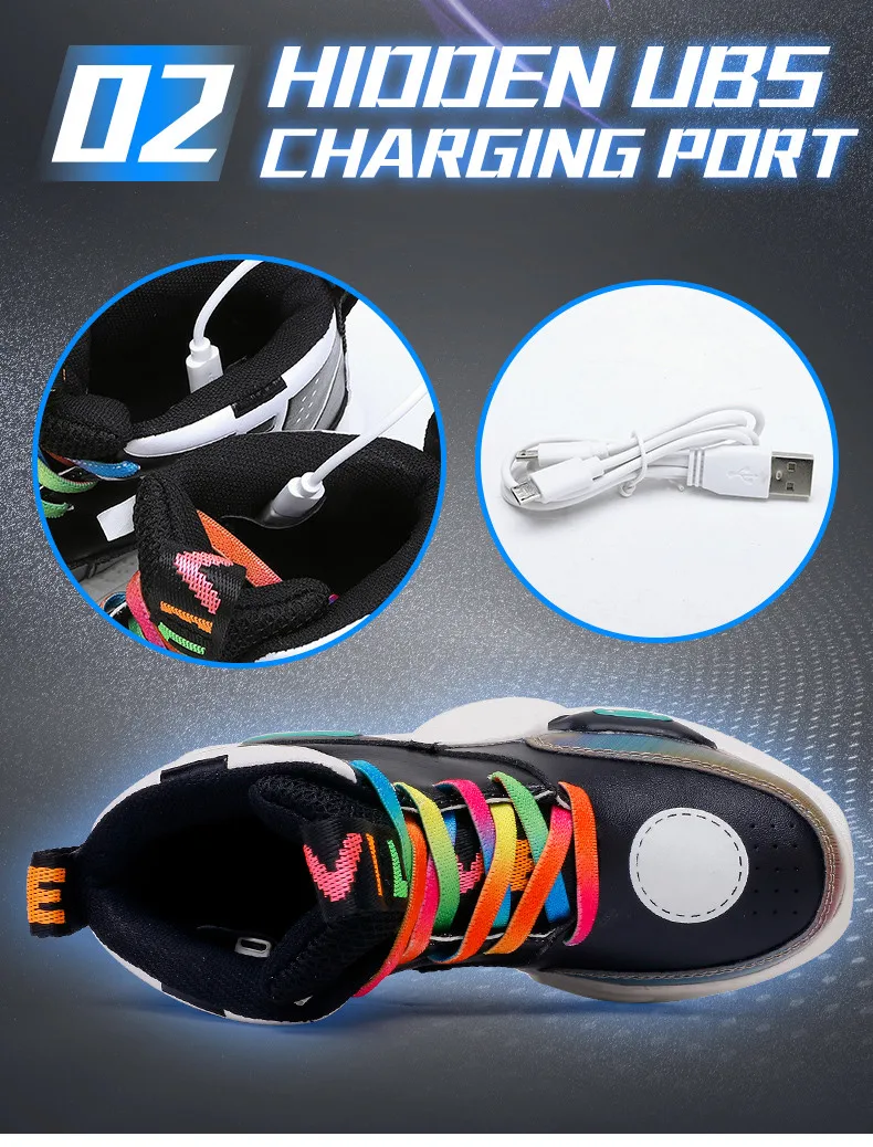 2019 New USB Charging Basket Children Led Shoes Boys With Light Up Casual Kids Shoes Girls Sneakers Glowing Shoes Genuine Leather  (8)