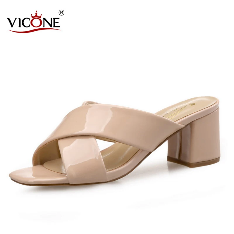 

VICONE Women Summer Sweet Rome Round Toe Casual Square heel Gladiator Pumps V10191