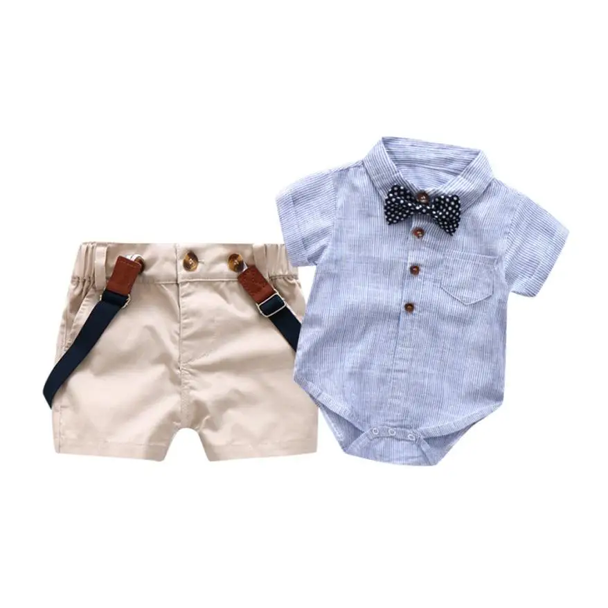 

2018 Toddler Baby Boys Summer Gentleman Bowtie Short Sleeve Shirt+Overall Shorts Sets Comfortable And Breathable 5.29