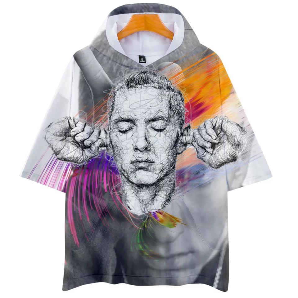 Футболка EMINEM с капюшоном в стиле хип хоп 3D принтом знаменитого рэпера 2018