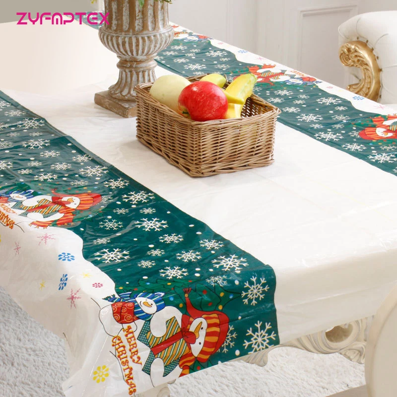 ZYFMPTEX Disposable Printed PVC Tablecloth Merry Christmas Decorations