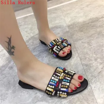 

Mixed Color Crystal Slipper Women Shoes Rhinestone Casual Shoes Woman Gladiator Sandals Women Flats Slides Sandalias Mujer 2018