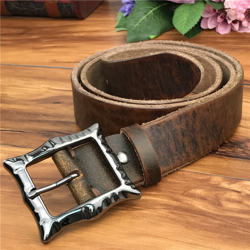 

Top Thick Leather Belt Men Vintage Belt Buckle Jeans Men Belt Leather Genuine Male Strap Ceinture Homme Riem MBT0088