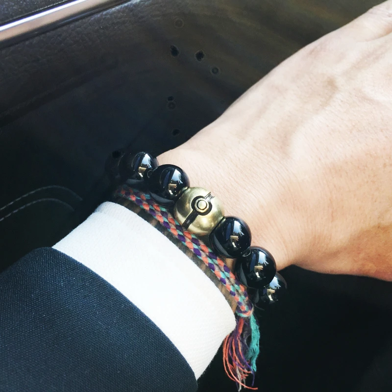 Mcllroy модные 12 мм с черным натуральным камнем мужские браслеты из бисера Медные Аксессуары персональная буква персонализированный браслет ручной работы