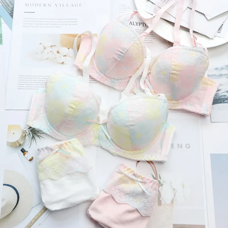 

YOURMIX Thin Cup Embroidery Floral Lace Lolita Style Push Up Bra and Brief Sets BCDEcup