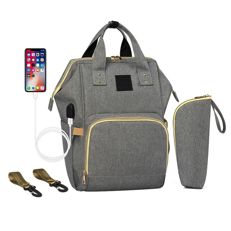 Gray and s bag USB Материнство водонепроницаемая сумка для подгузников usb зарядка большой Мумия Рюкзаки для кормящих мам подгузник сумка - Цвет: Gray and s bag