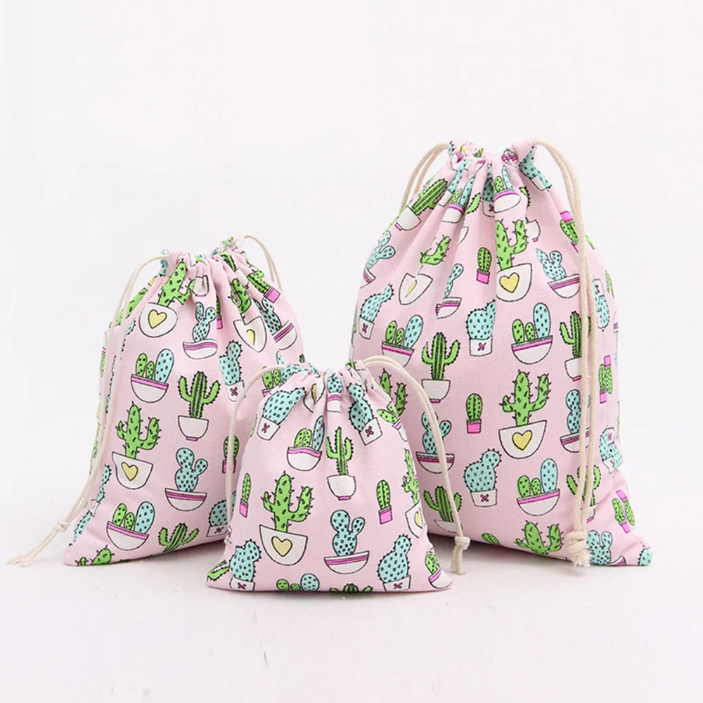 

3Pcs/Set Pink & Dark Blue Canvas Candy Gift Bags for Children Cactus Beam Port Drawstring Bags Small Jewelry Gift Storage Bags