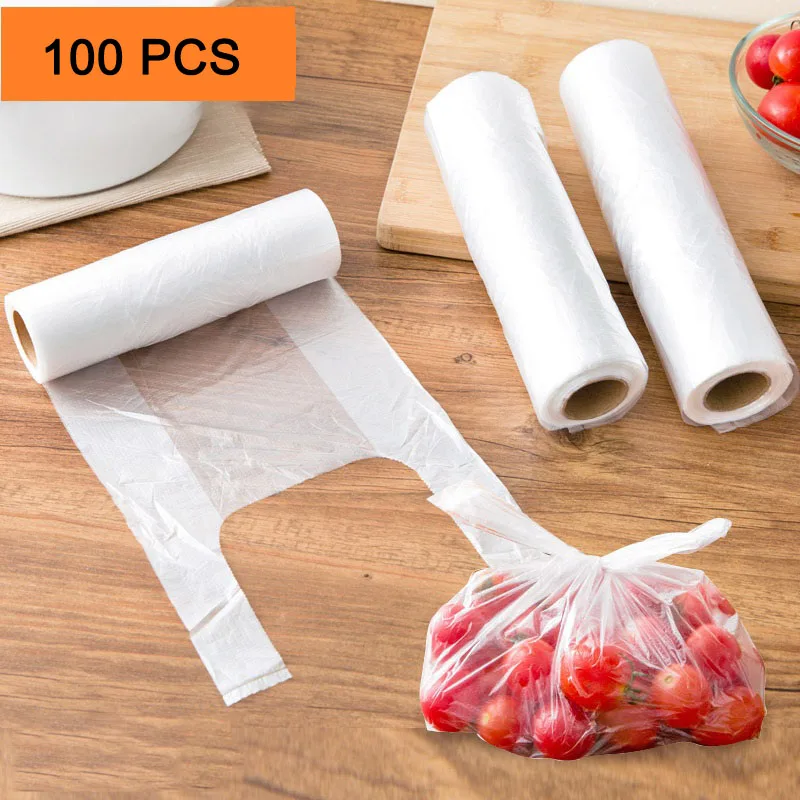 

100PCS Transpare Roll Fresh-keeping Plastic Bags of Vacuum Food Saver Bag 3 Sizes Food Storage Bags with Handle Keep Fresh HK099
