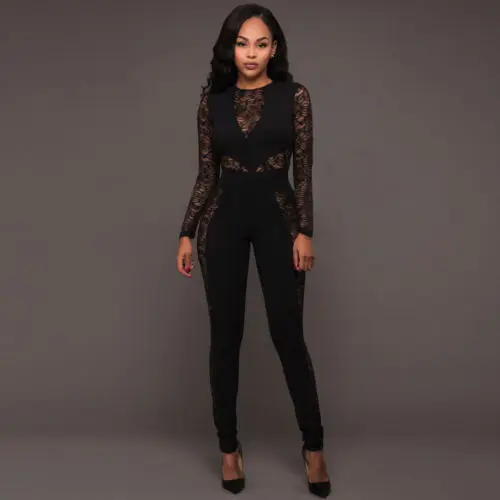

Long Sleeve Jumpsuit Women Clubwear Summer Playsuit Bodycon Party Lace Top Rompers Womens Jumpsuit Romper Trousers Long Pants