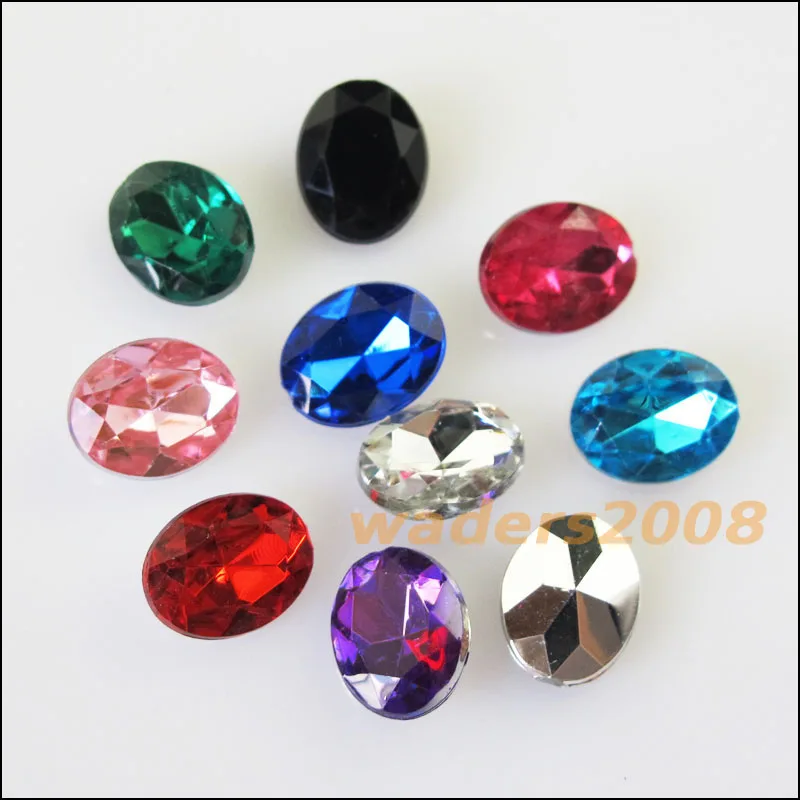 

70Pcs Mixed Faceted Oval Acrylic Rhinestone Point Back Random 8x10mm