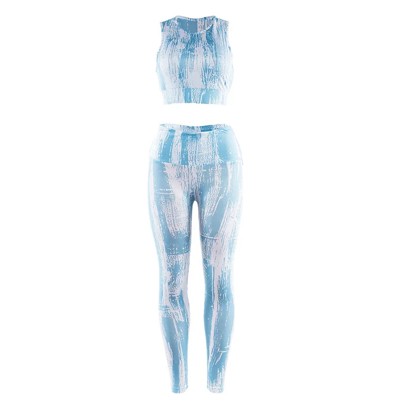Blue Hecatal, женский спортивный комплект для фитнеса, бега, спортивные бюстгальтеры и леггинсы, эластичные костюмы для йоги, розовый и синий цвета - Цвет: Blue