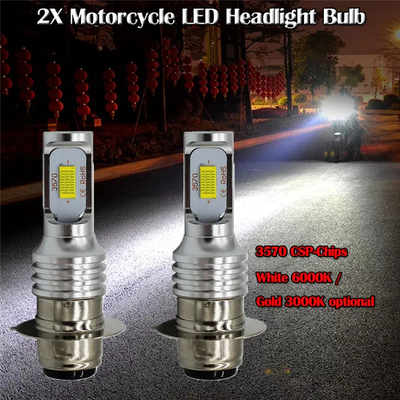 

kongyide Car Light 2Pcs H6 P15D Motorcycle LED Headlight Bulb 3570CSP Chip White 6000K / Gold 3000K Motorcycle Headlights jy1