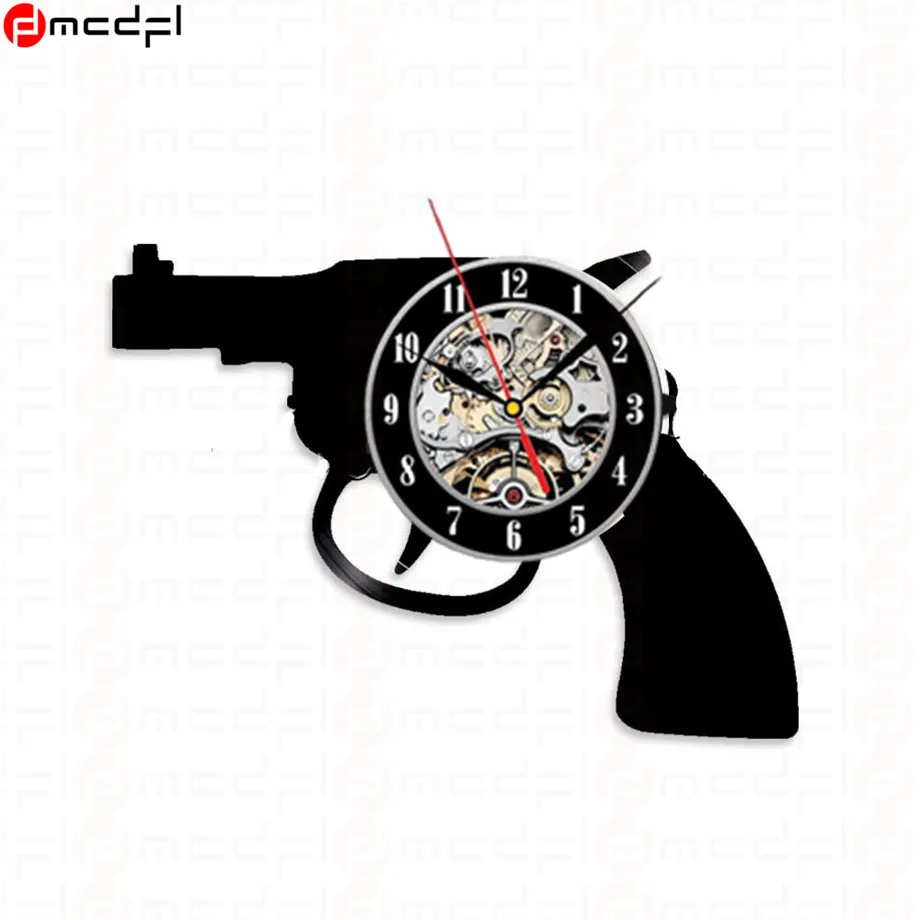 Weapon Pistol Ornament Weapon Pistol Vinyl Record Wall Clock Home Décor