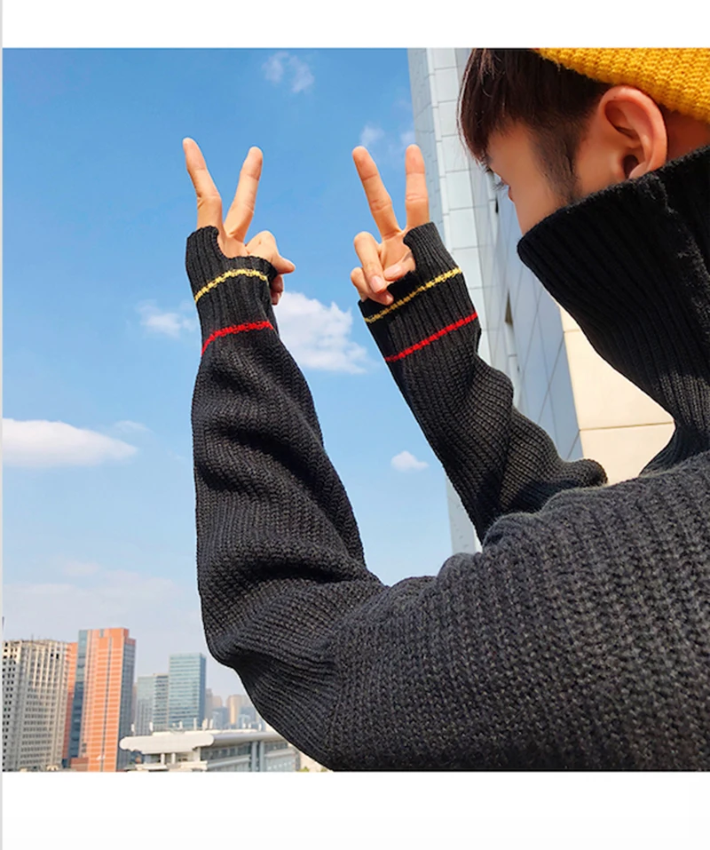 Turtle Neck Sweater Men Retro Vintage Pullover High Fashion   (2)