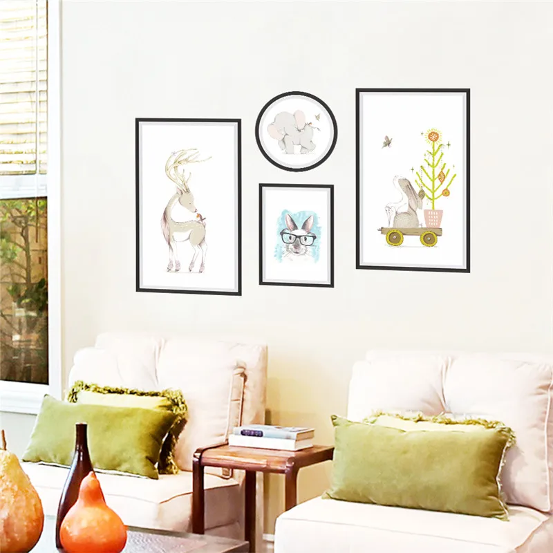 Photo Frame Animals Elephant Deer Rabbit wall stickers for kids rooms children nursery wall decals poster home office decor