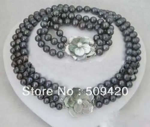 

Free Shipping>>> Fashion jewellry fresh water black pearl shell floral clasp women necklace sets