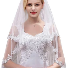 Женский короткий 2 ярусный тюль прозрачный кружевной свадебный для невесты вуаль с расческой свадебная фата vail бежевая вуаль двухслойная
