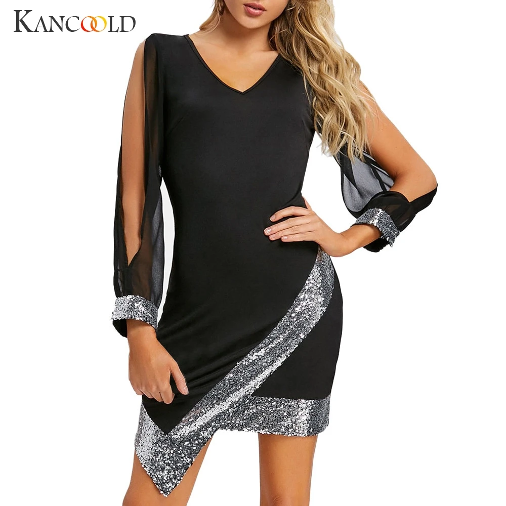 KANCOOLD/сексуальное женское платье с v-образным вырезом; вечерние асимметричные платья спереди; вечернее платье высокого качества; модное женское платье; 2018DEC4