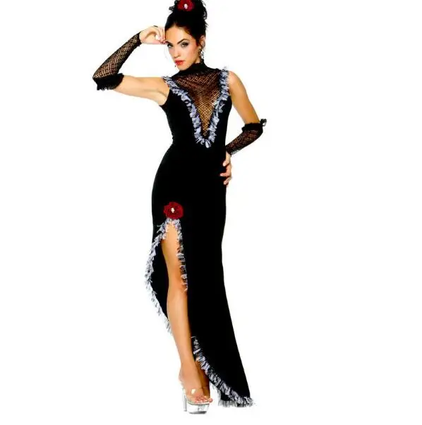 Фэнтези Черный вампир нарядное платье Платья для вечеринок производительность Костюмы Хэллоуин костюм волшебника костюм для взрослых