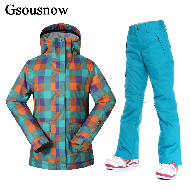 

2016 Gsou Snow Winter New Ski Suits Women Thermal Snowboard Ski Jacket and Pants Sets Cotton Windproof Female Coat Trousers