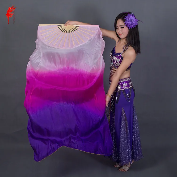 

Colors dyed 100% pure natural silk fan veils for Belly Dance 180cm Long silk fan for dancer performance veil fan A pair