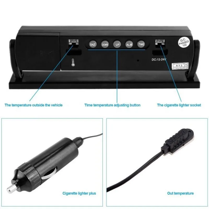  Auto Black Car Clock Voltage Digital LCD Car Temperature Thermometer Alarm Clock 9449 7801