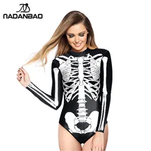 Сдельный купальник с длинными рукавами на молнии для серфинга, купальный костюм с принтом белого черепа, женский купальник, Maillot De Bain Y02023