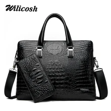 Wilicosh кожаный портфель с крокодиловым узором, мужская сумка на плечо, мужская сумка, портфель, кожаная деловая сумка для ноутбука, DF0333