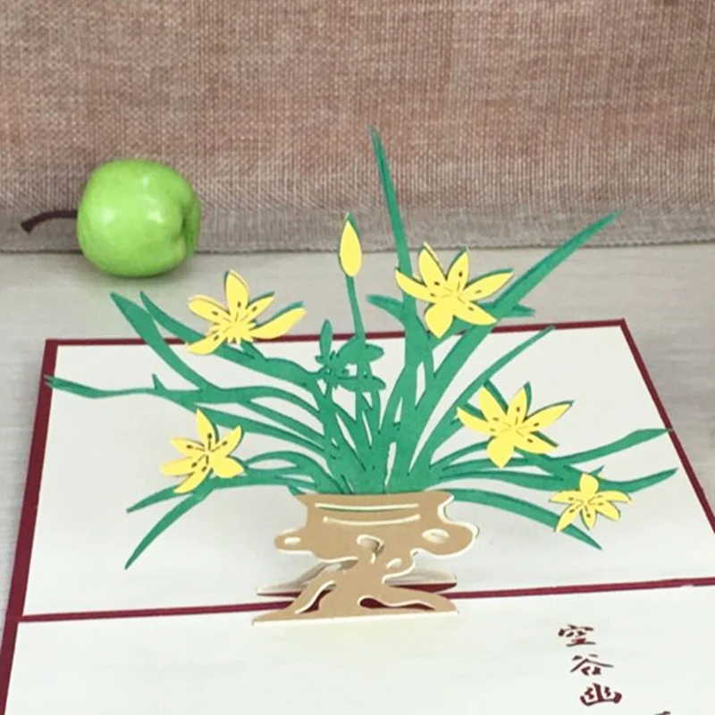 1pcs Sample 3D Laser Cut Paper Greeting Pop Up Kirigami Card orchid Wedding Invitation Birthday Valentine's Day Postcards Gifts (5)