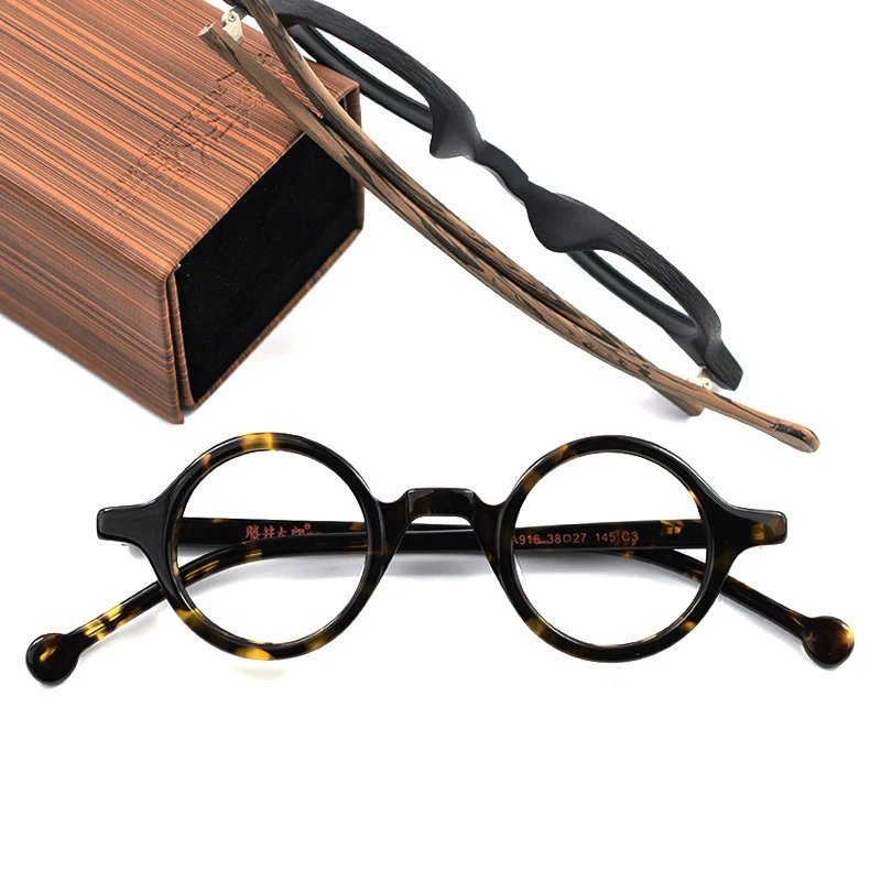 Ручная работа, винтажные маленькие круглые очки для мужчин и женщин, компьютерная оптическая оправа для очков, ацетат, деревянный бренд, высокое качество, с коробкой, A916