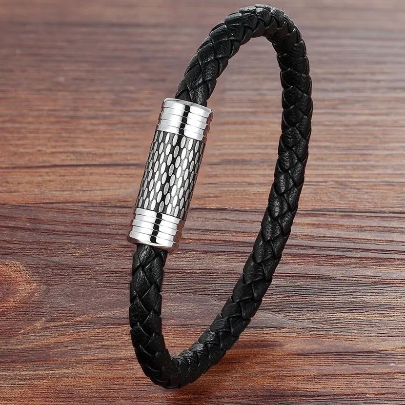 XQNI New Arrival Gift Simple Design 5 Styles For Choices 19/21CM Genuine Leather Bracelet Stainless Steel Accessories Jewelry