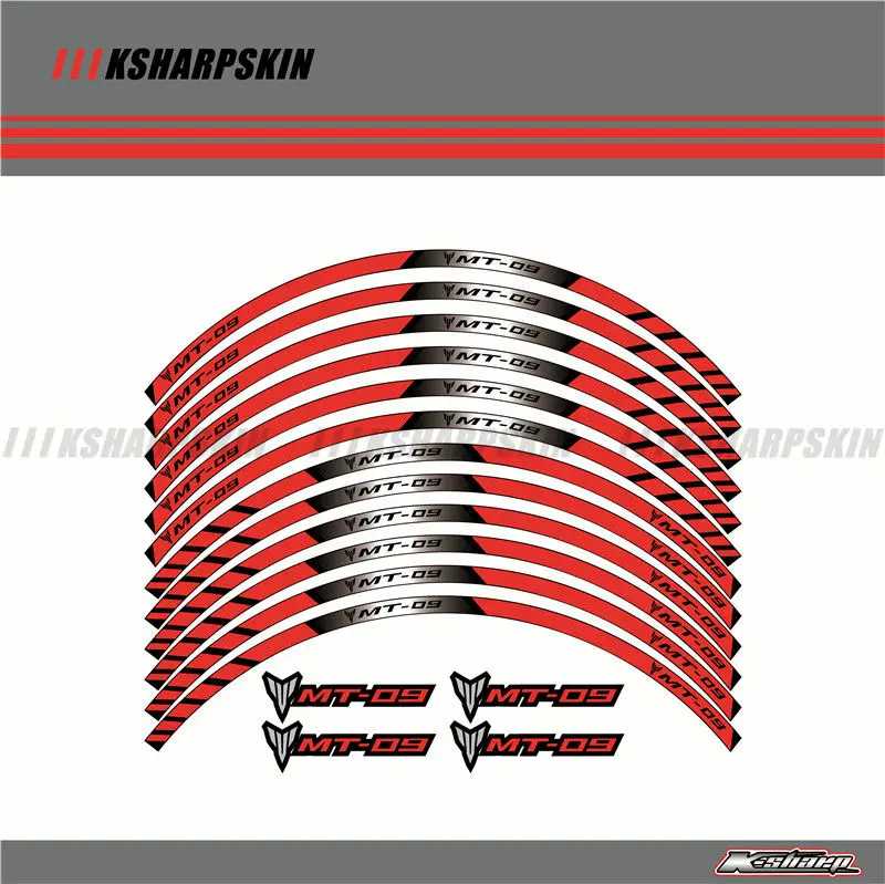 12 X толстый край внешний обод наклейки в полоску колесные наклейки подходят для всех YAMAHA mtmt09 - Цвет: Красный