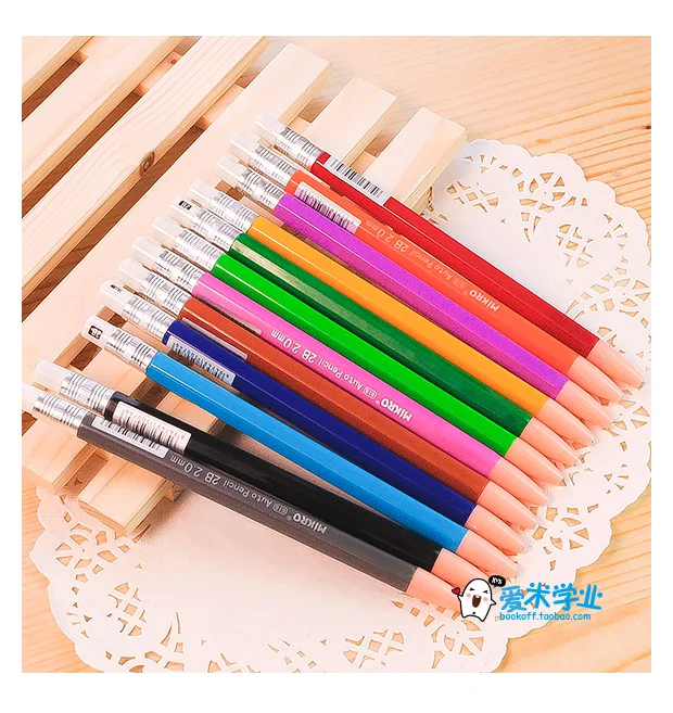 

New standard 2B 2mm belt rubber with pencil sharpener mechanical pencil multi color pencil for students and chidlren