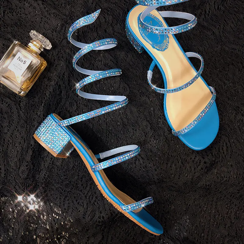 Summer Women Sandals 2019 Fashion Sexy Rhinestone Mid Heel Lace-up Party Breathable Comfort Shopping Female Walking Casual Shoes