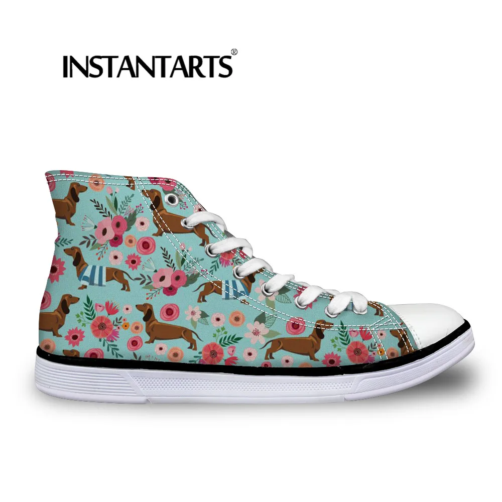 

INSTNTARTS Puppy Dog Design Women Casual Canvas Shoes Dachshund Dog Flats Shoes Woman's Lace Up High Top Vulcanize Shoe Sneakers