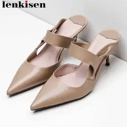 Lenkisen/суперзвезды; женские сабо из натуральной кожи без застежки; летние каникулы на высоком каблуке-шпильке с острым носком; модная обувь