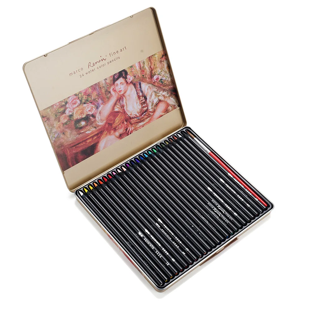 

Marco Renoir fine art professional water colored pencils 24pcs/set with metal Tin 3220-24TN