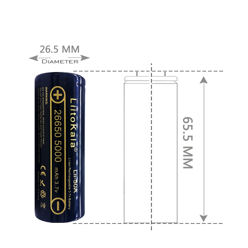 lii-50a liitokala 3,7 v 5000 mah 26650 bateria inr 26650-20a baterias recargables para linterna/microfono