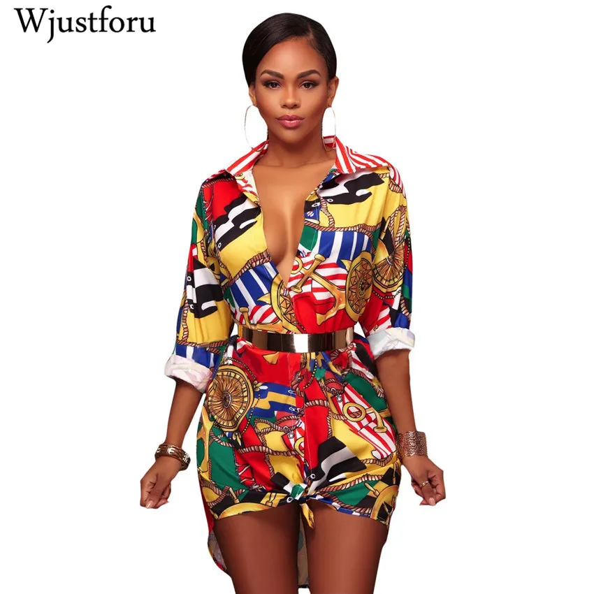 

Wjustforu Fashion Print Shirt Dress Women Casual Loose Buttons Striped Mini Dress Female Party Wear Short Club Dress Vestidos