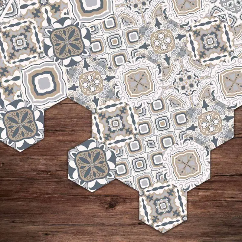 

High Quality 10 Pcs black white gray DIY Floor Stickers hexagon Removable Waterproof Anti Oil Wall Art Livingroom Bedroom