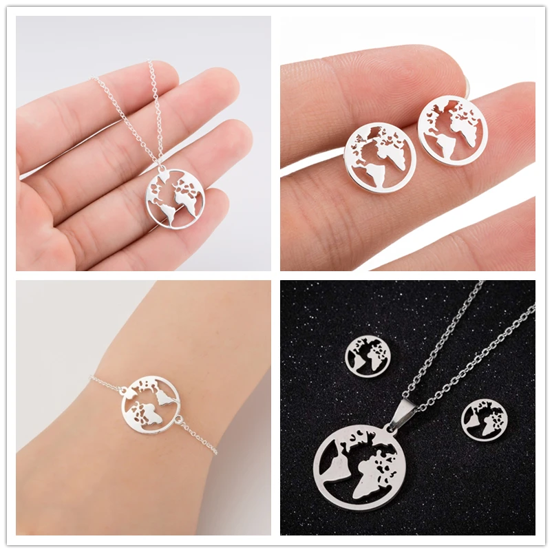 Геометрический круг Карта Ожерелье серьги милая карта мира браслет ювелирные изделия для женщин девушки подарок Мода Семь континента ювелирные изделия