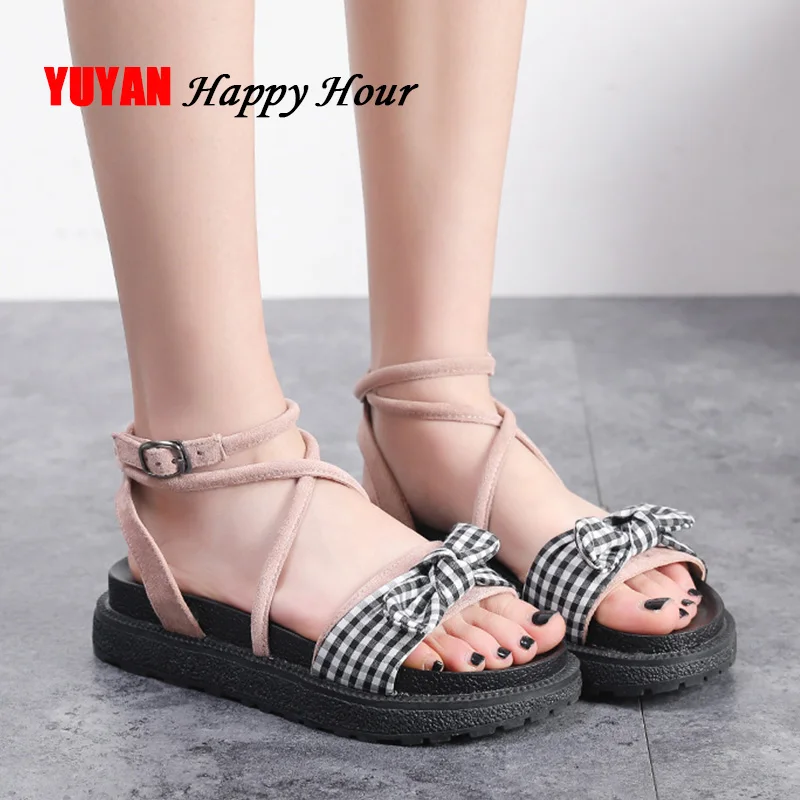 

Sandals for Women Summer Shoes 2019 Platform Sandals Woman Flat Beach Sandals Bowknot Sweet Ladies Shoes Thick Sole 4cm A1158