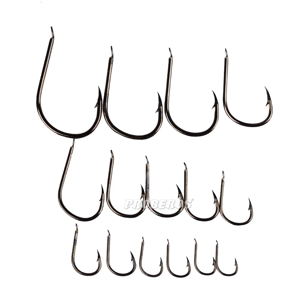 200PCS Iseama Fishhook 1#2#3#4#5#6#7#8#9#10#11#12#13#14#15# Single Hook High Quality Fishing Hook Black Color Single Big Hook