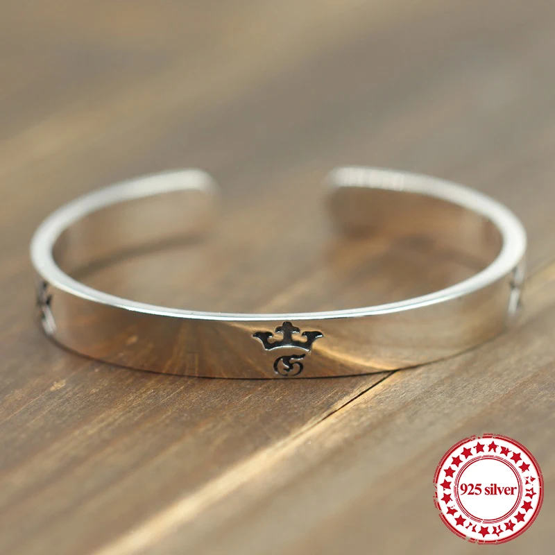 

S925 sterling silver bracelet vintage personality fashion with carved crown modeling couple simple atmosphere jewelry Bangles