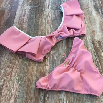 

Women Bikini Set 2018 Sexy Pink Bandage Swimwear Lotus Leaf Swimsuit Beachwear Bathing Suit Brazilian Swimming Suit For Women