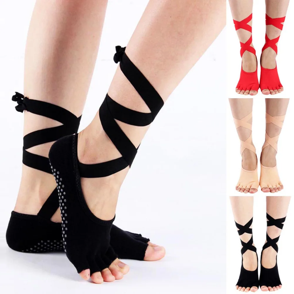 Fashion Women Sock Dance Sport Socks Pilates Non Skid Grips Lace up