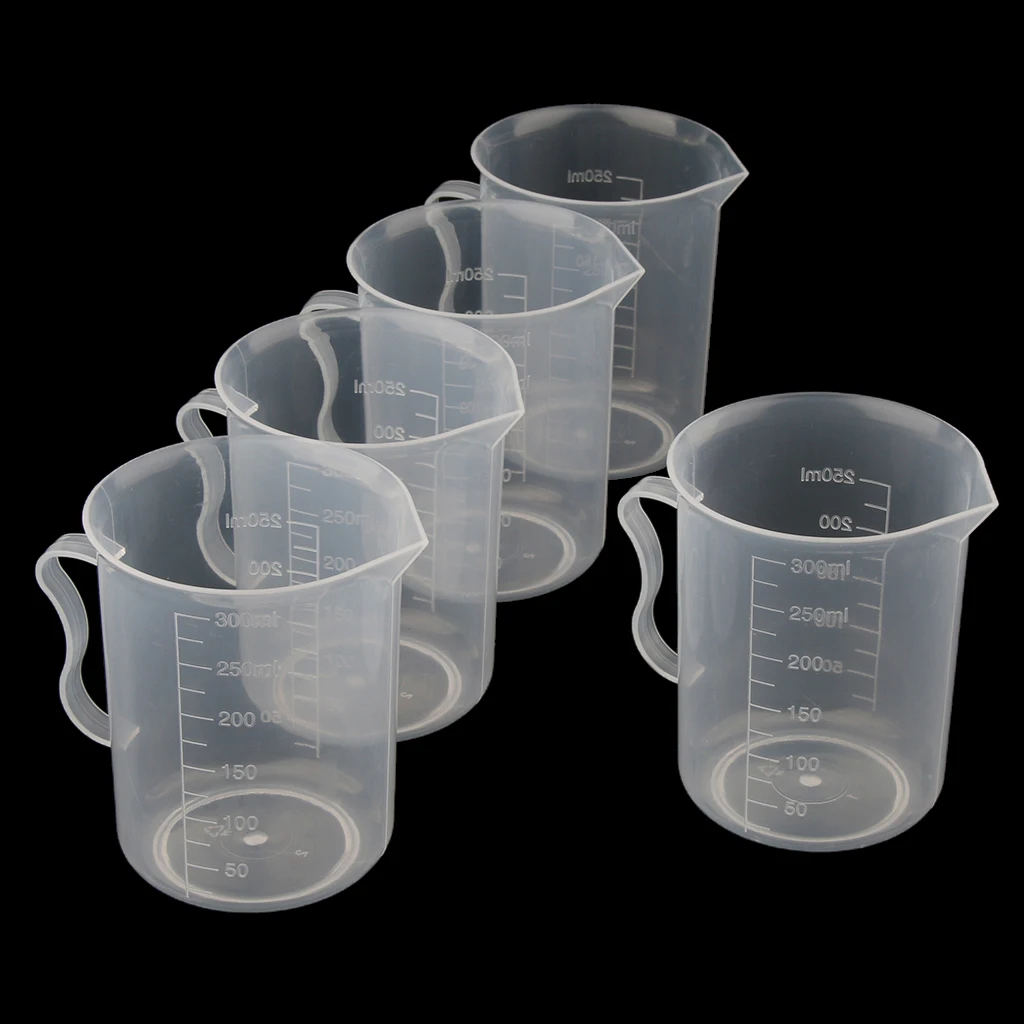 Clear Graduated Beaker Measuring Cup Jug with Handle Grip Metric 250mL 5pcs