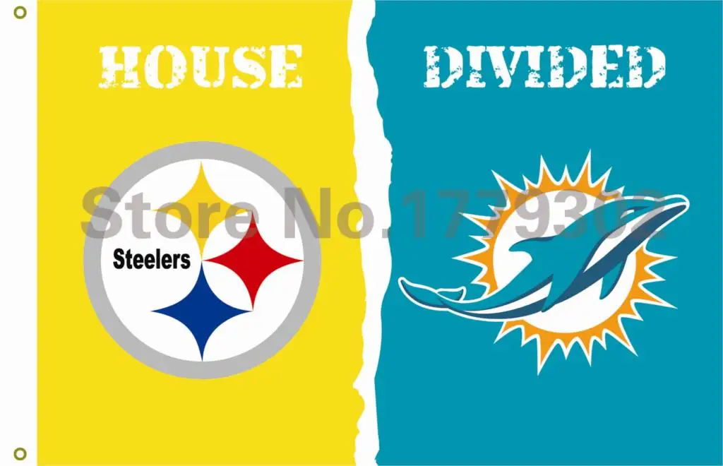 Pittsburgh Steelers Miami Dolphins House Divided Flag 3ft x 5ft