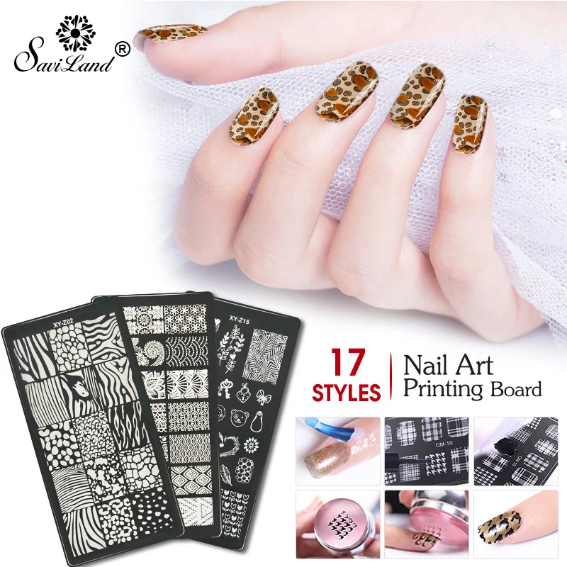 

Saviland Nail Gel Stamping Template Geometry&Lace Flower 40Pattern Nail Stamp Polish Image 6.5*12.5cm Nail Stamping Plate